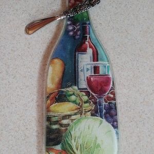 Glass textured cheese plate with attached knife